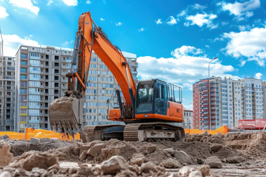 Mini excavator working on a construction site