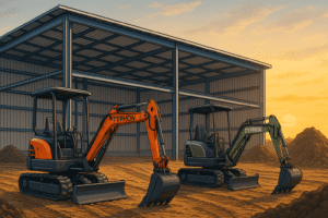 Metal Building with Mini Excavators