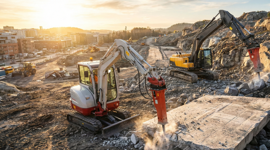 Hydraulic Break Hammer on Mini Diggers and Crawlers