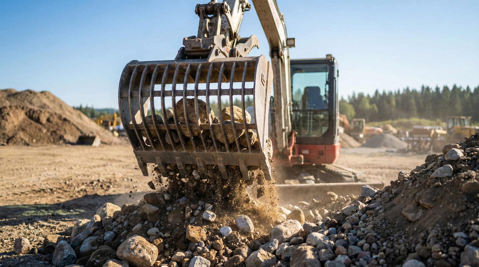 How Our Skeleton Bucket Transforms American Attachment’s Mini Excavator for Rock Sorting!