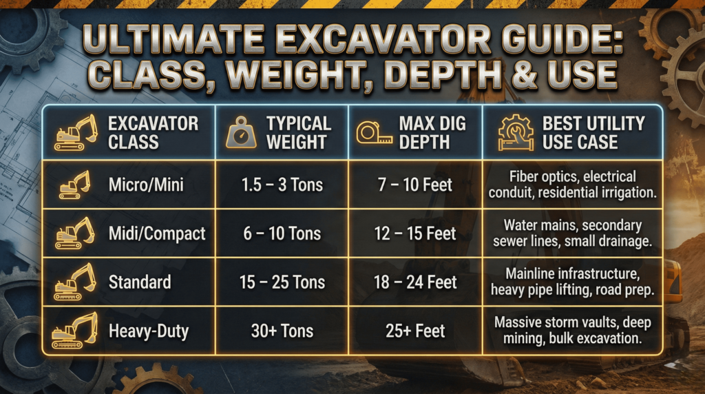 Excavator size for Trenching and Bucket Guide