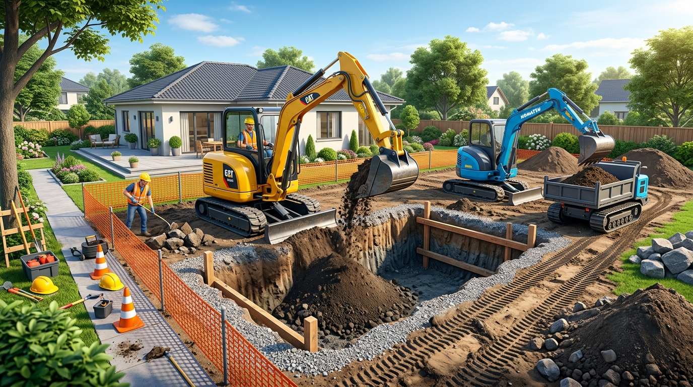 Swimming Pool Excavation using mini excavators simplified! Get the inside scoop on steps, timelines, and safety tips!