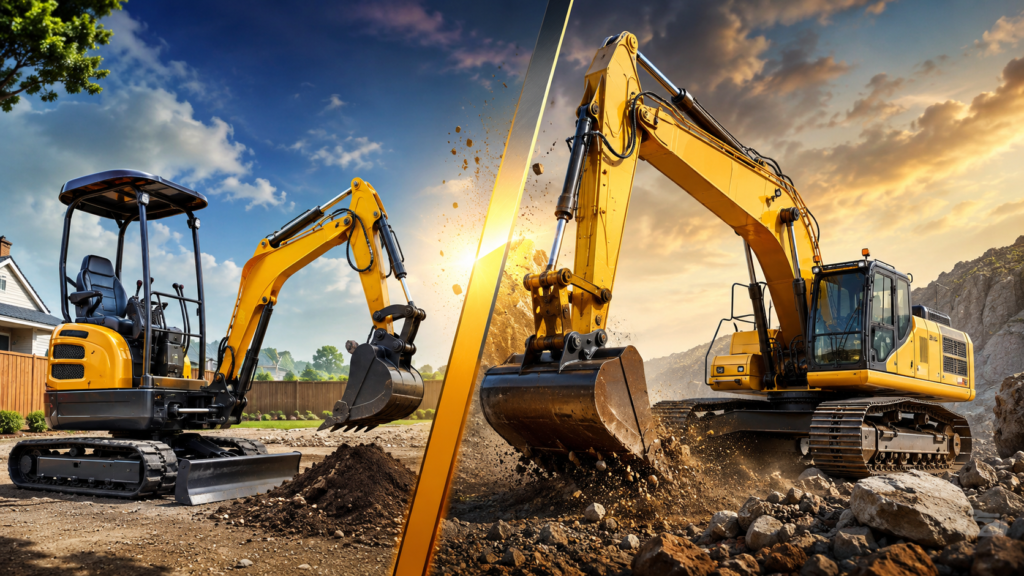 Mini Excavator vs. Full-Size Excavator: Learn how to choose the ideal excavator for your project requirements!