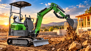 A mini excavator with swing boom for sale
