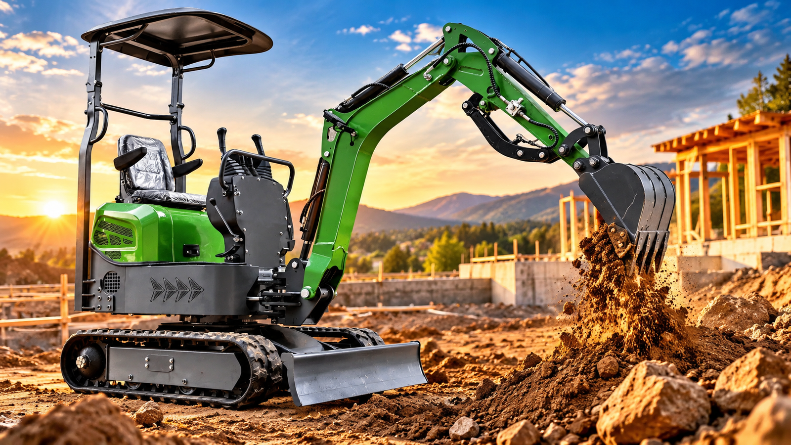 A mini excavator with swing boom for sale
