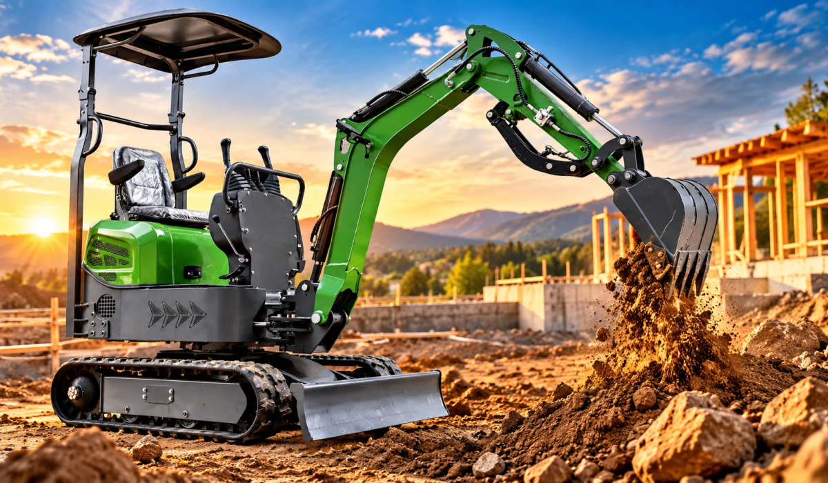 A mini excavator with swing boom for sale