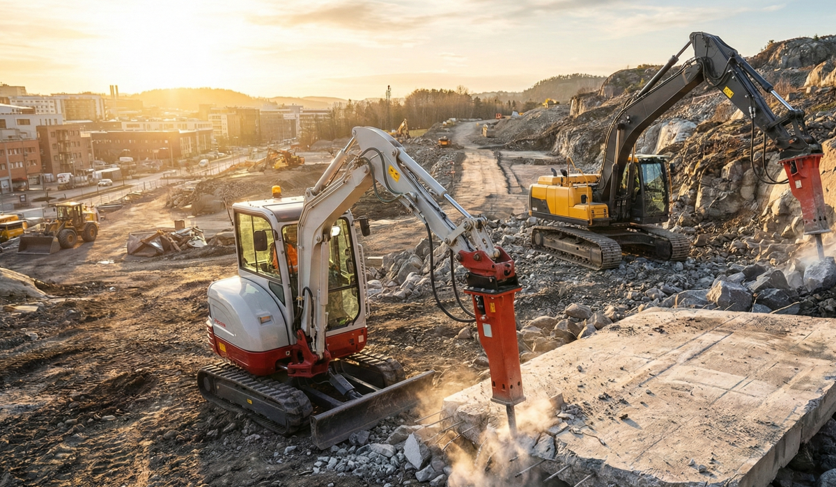 Hydraulic Break Hammer on Mini Diggers and Crawlers
