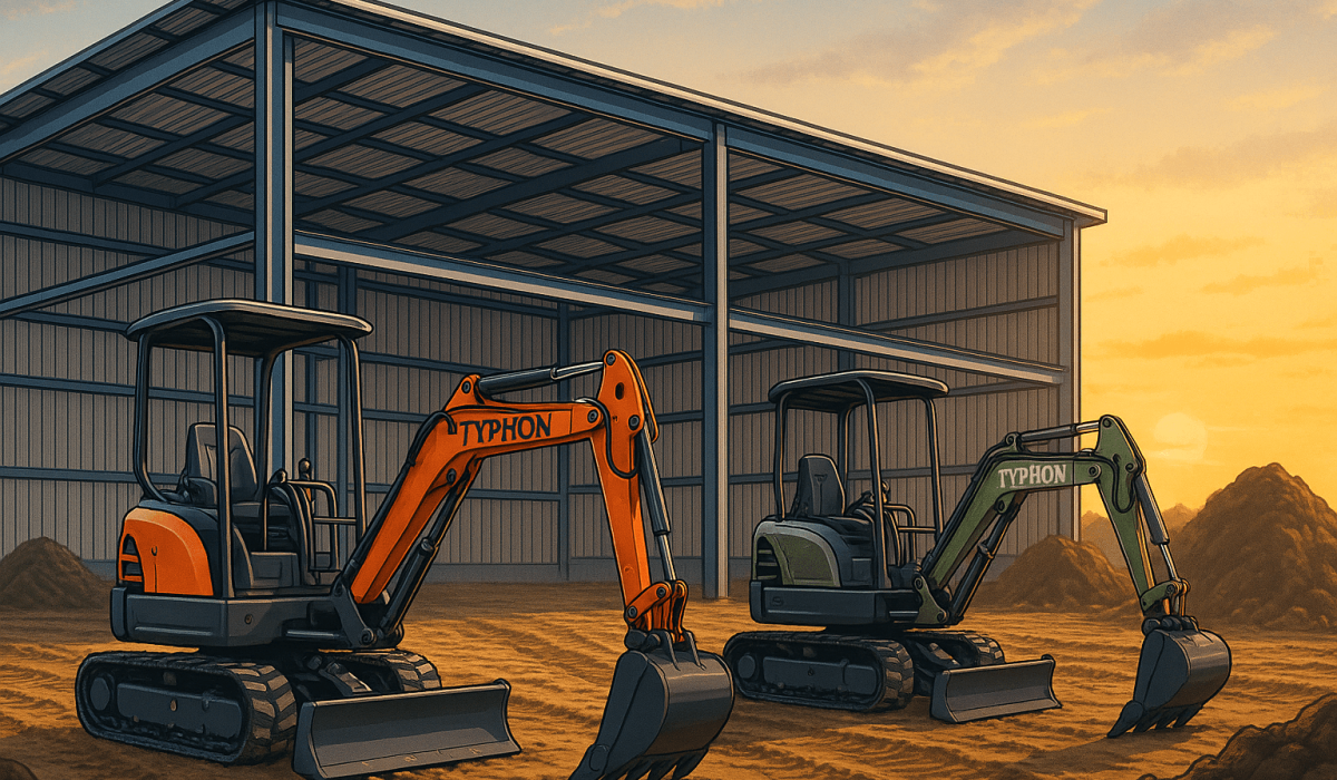 Metal Building with Mini Excavators