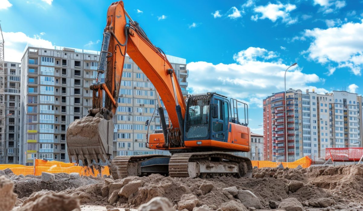 Mini excavator working on a construction site